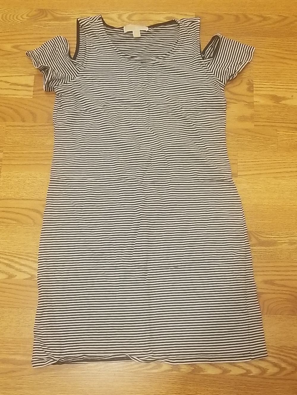 Michael Kors Black and White Striped Cold-Shoulder Mini Dress